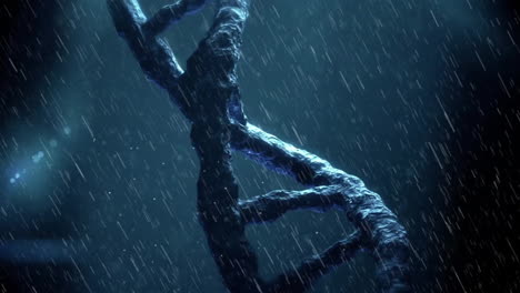 animación de la cadena de adn girando sobre un fondo azul