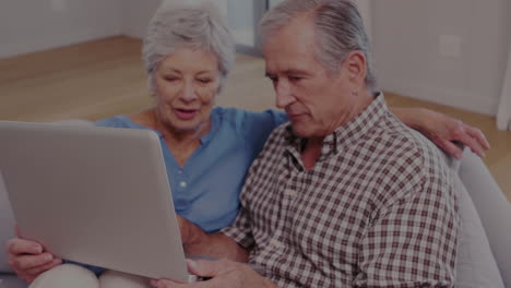 animation of senior caucasian couple using laptop