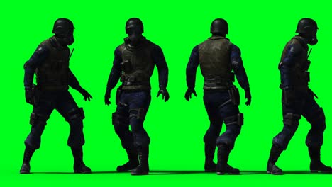 military soldier animation. phisical, motion, blur. realistic 4k animation. green screen