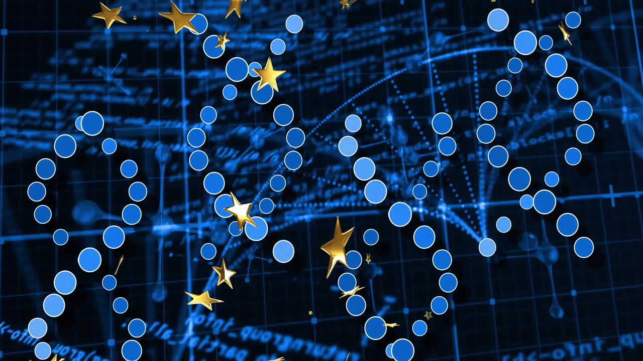 Animation of blue grid with mathematical equations and gold stars in school