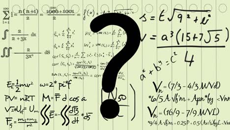 Animation-of-question-mark-and-mathematical-equations-on-white-background