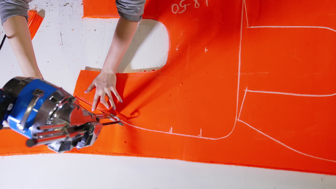 Close up of sewing process