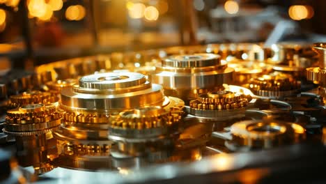 intricate golden gears working together in a clock workshop
