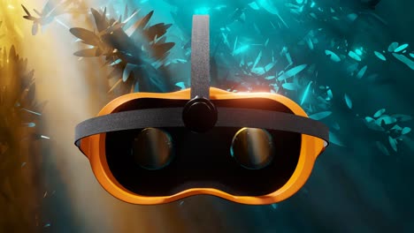 vr headset and holographic screen of jungle or rainforest plants