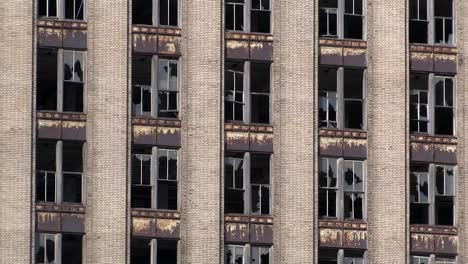 smashed windows of michigan station in detroit