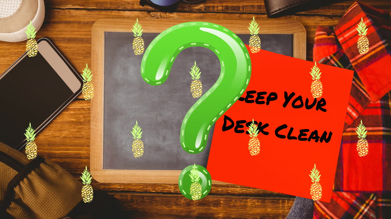 Animation of question mark and pineapples over board