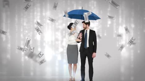 business people standing under umbrella