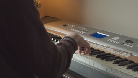 mujer joven tocando piano eléctrico plateado