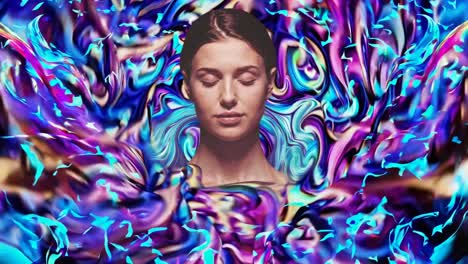 woman in a colorful psychedelic abstract art