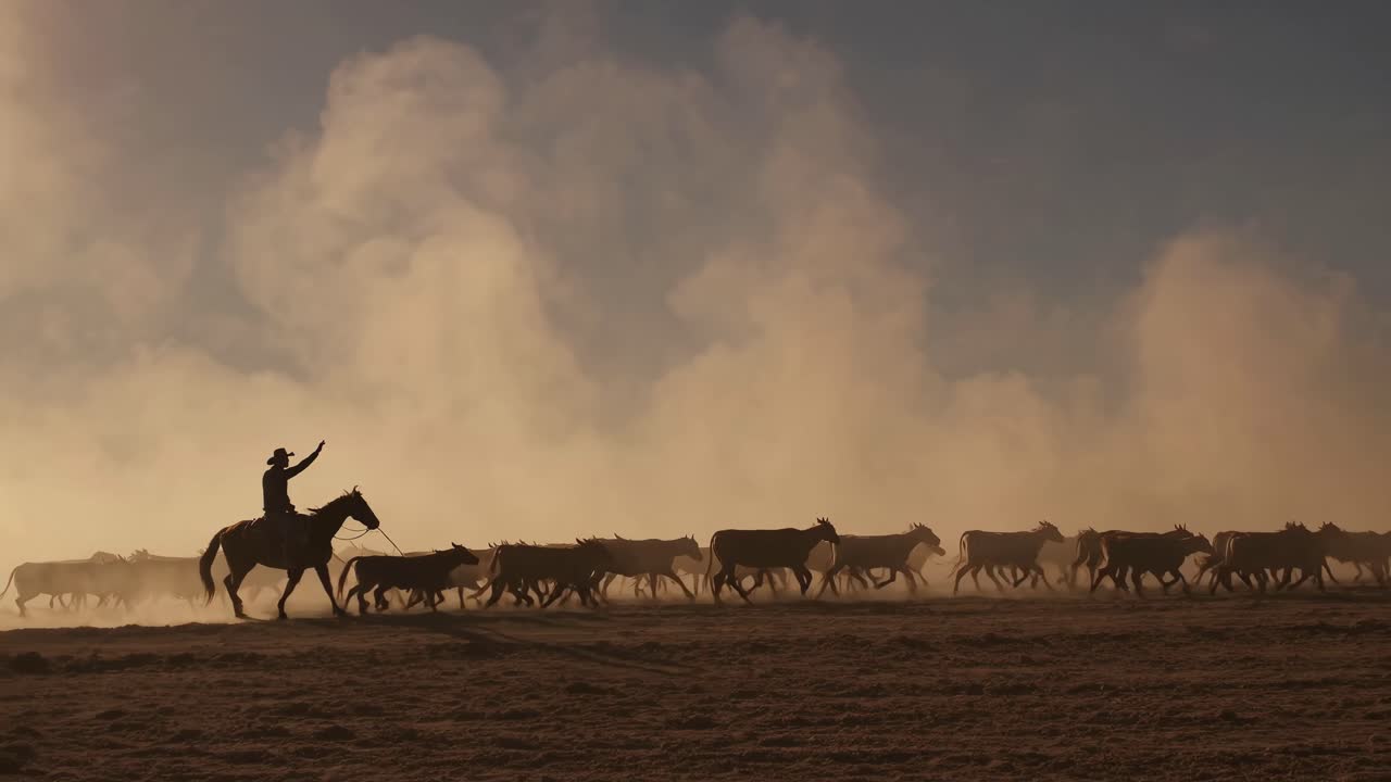 Cowboy Herding Cattle at Sunrise