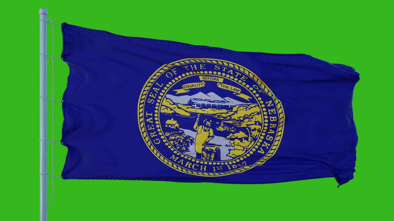 그린 스크린 배경에 바람에 흔들리는 네브래스카 주 발