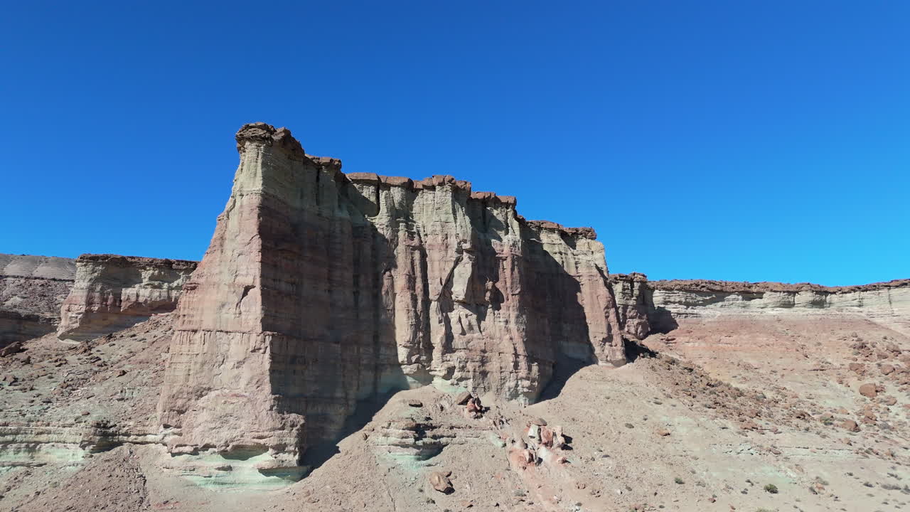 Aerial fly ancient geological formations at Argentine Patagonia, landscape in Chubut.