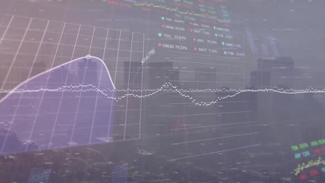 Animation-Der-Finanzdatenverarbeitung-über-Dem-Stadtbild