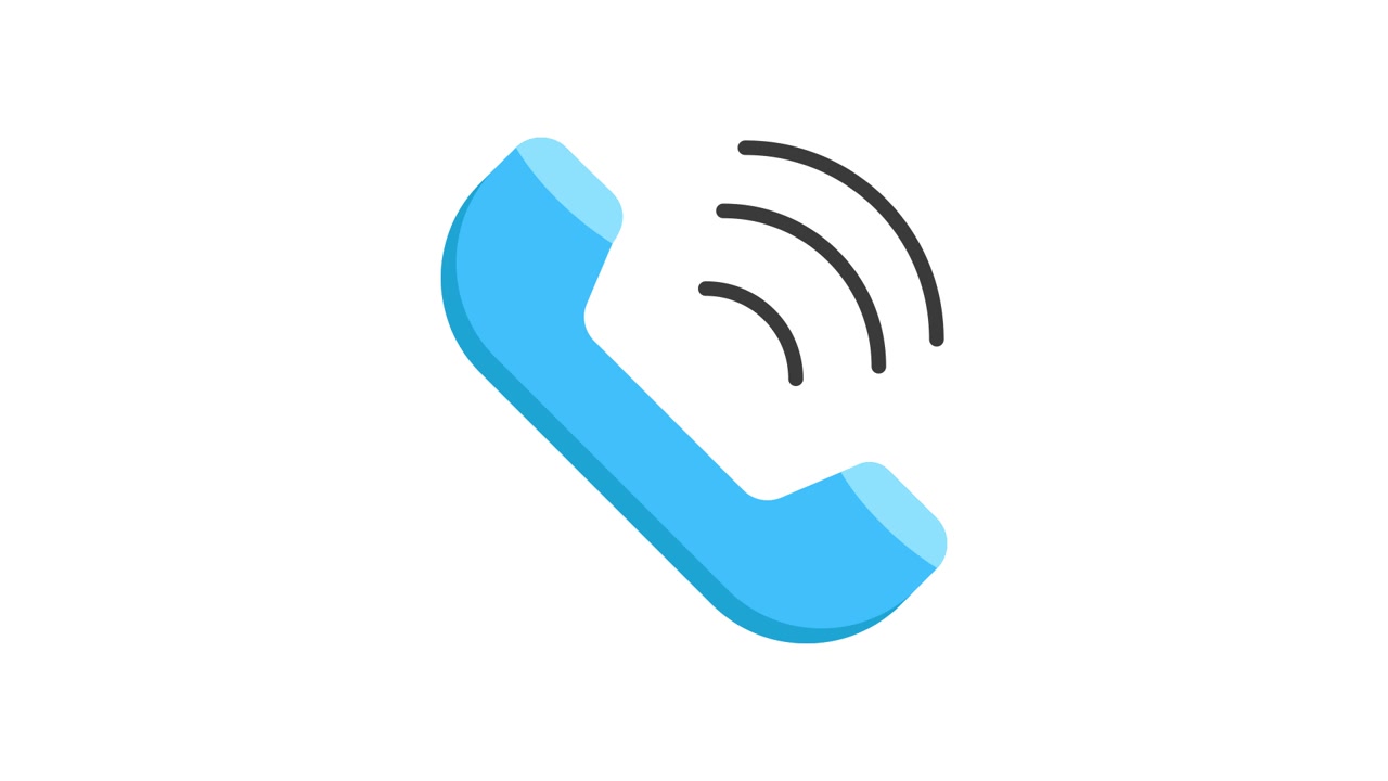 Icona animata di una cornetta telefonica blu che squilla su sfondo bianco