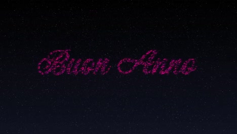 animación de felicitaciones de feliz año nuevo en letras rosadas brillantes y fuegos artificiales