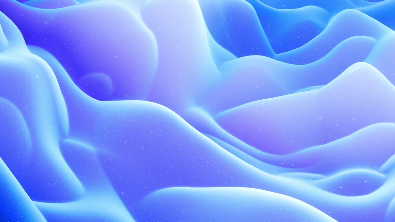 Beautiful abstract 3D surface with glitter sparkles, abstract 3d waves run on surface in loop. Blue gradient, soft matte material with light inner glow. Smoothly 4k animation