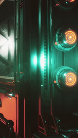 closeup of a futuristic door with glowing lights