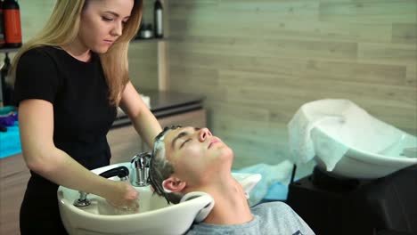 hair washing in a salon