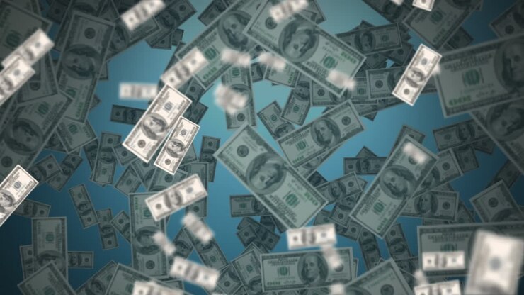Animation of American dollar banknotes floating