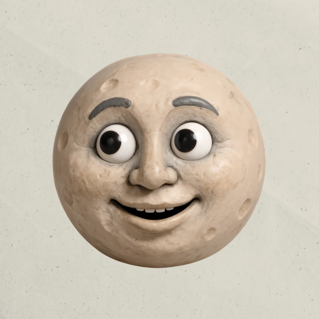 Smiling cartoon moon face animation isolated asset, transparent 4K video, alpha channel, ProRes 4444
