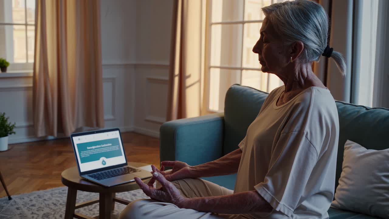 Senior Woman Meditating Online