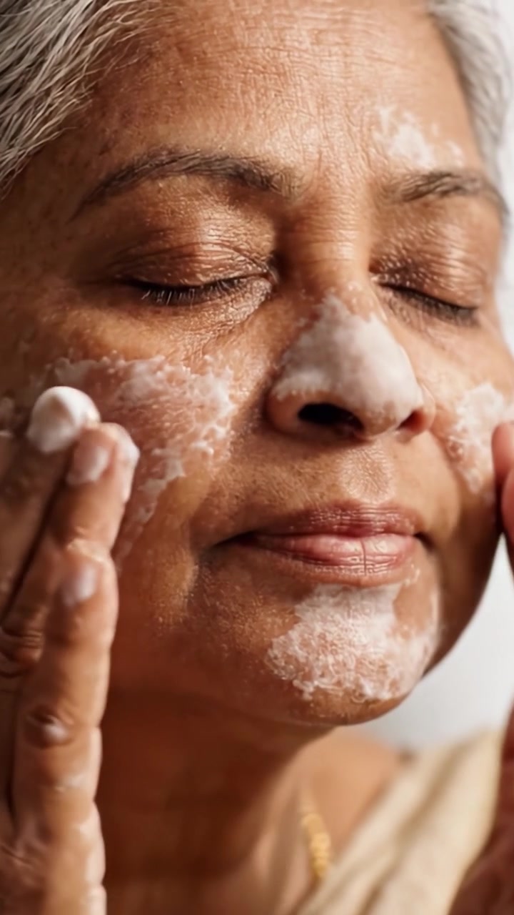 Transformative Skincare Rituals: A Close-Up Journey Through the Stepping Stones of Facial Cleansing and Rejuvenation in the Life of a Senior Woman