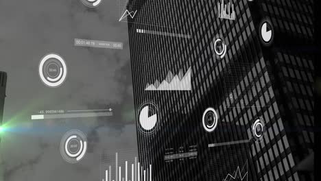 animation of data processing over modern office building