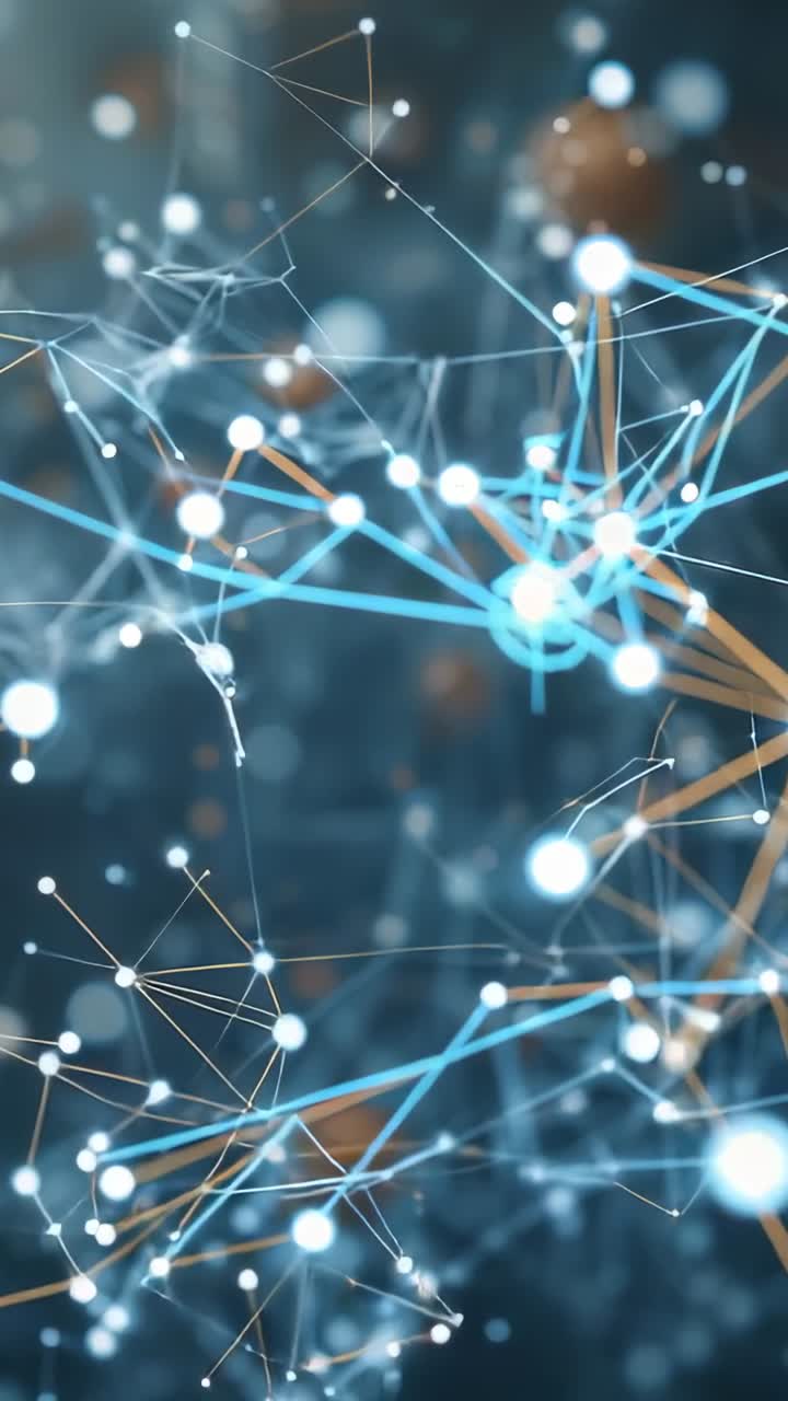 Vertical video: Camera zooming in, network lighting up and forming mesh, revealing bright hub in 3D