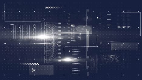 animation of financial data processing over blue background