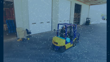 animation of shapes moving over turret truck in warehouse