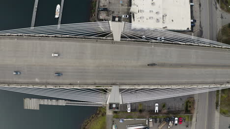 Overhead-View-Of-Cars-Driving-On-the-East-21st-Street-Bridge-In-Tacoma,-Washington