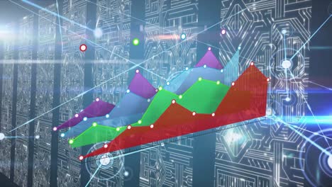 Animation-of-network-of-connections-with-icons-and-shapes-on-blue-background