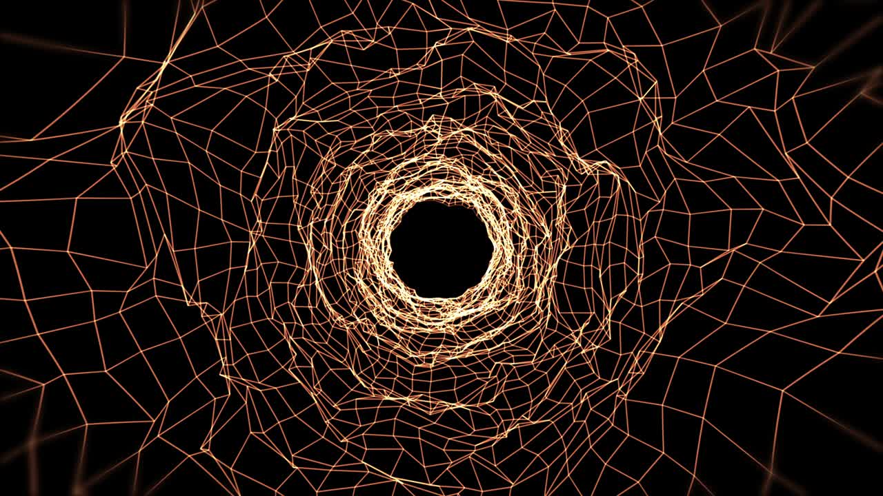 en un túnel gráfico de movimiento de bucle sin costuras, aparecen líneas luminosas abstractas. en un fondo oscuro, una animación de bucle futurista