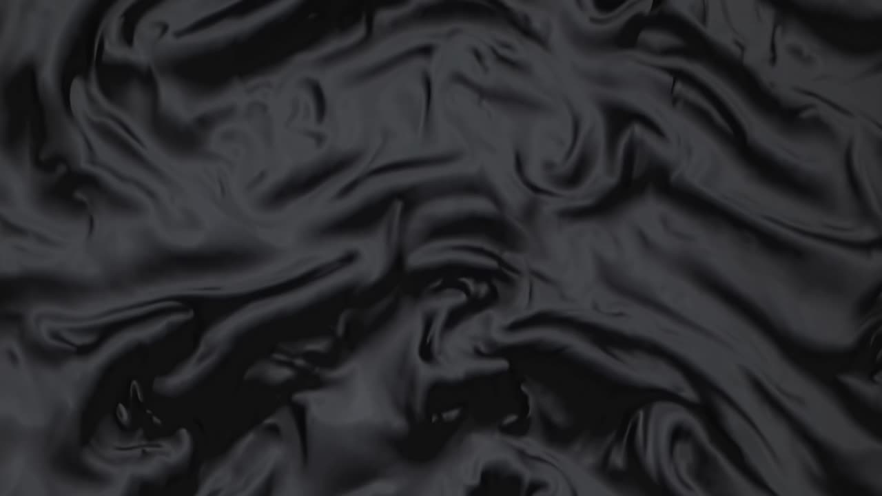 Luxurious black silk satin fabric flowing and waving, creating elegant folds and ripples in the smooth, shiny material, perfect for backgrounds and textures