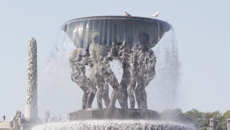 slow motion static - the giant figures supportimg the fountain bowl, vigeland