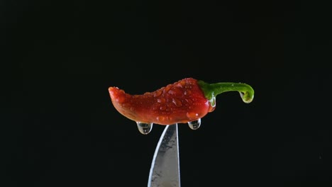 water spray falling on red jalapeno chili pepper