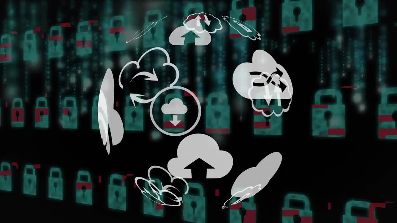 diferentes iconos de nubes y cerraduras