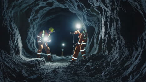 miners working in a dark underground tunnel