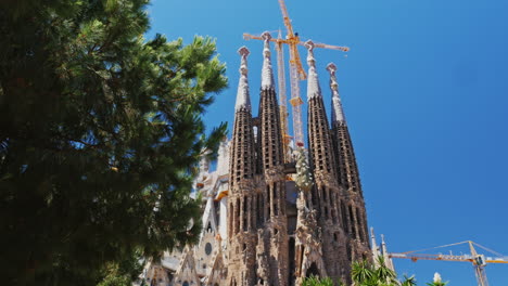 the famous temple of the sagrada familia in barcelona the camera moves in the direction of the churc