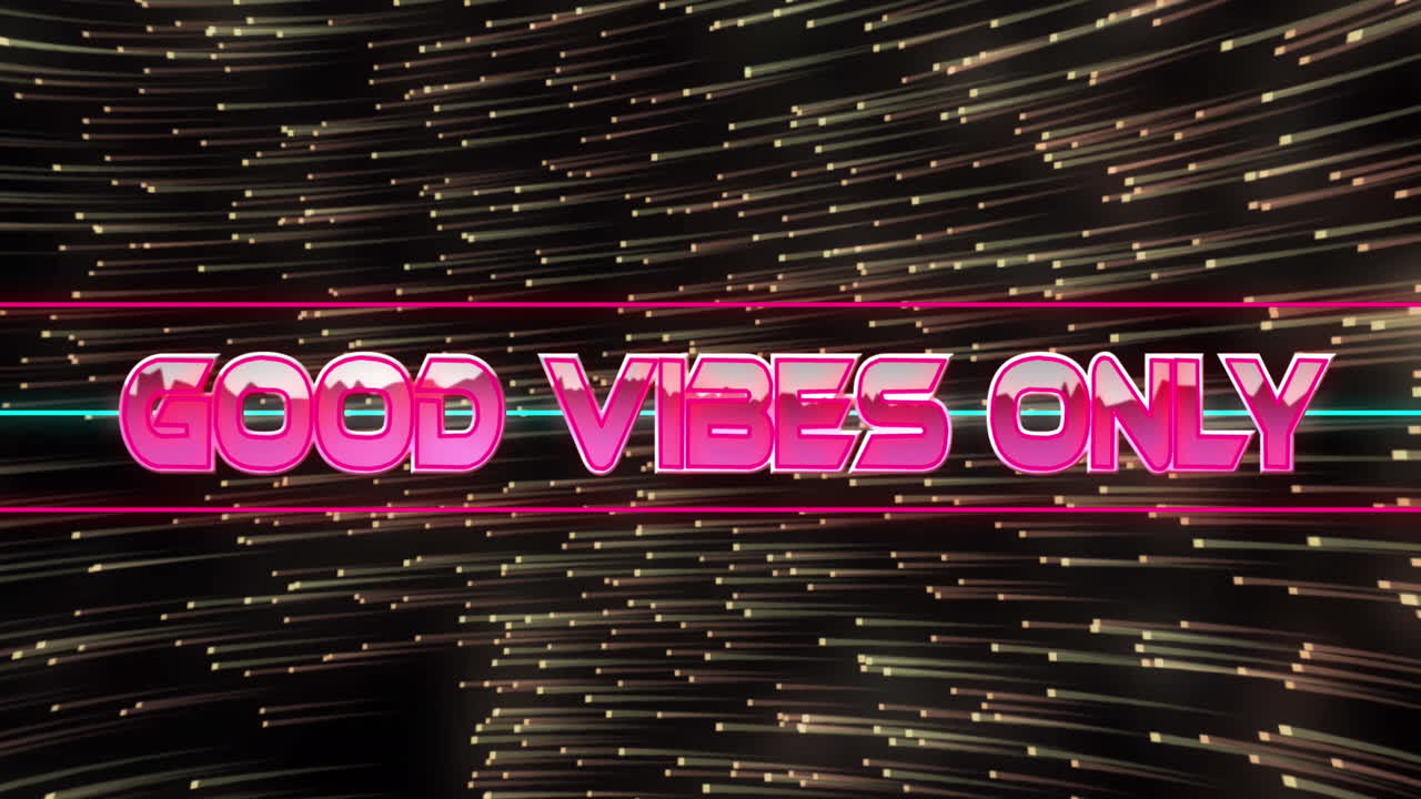 animación de buenas vibraciones sólo texto sobre rastros de luz sobre fondo negro