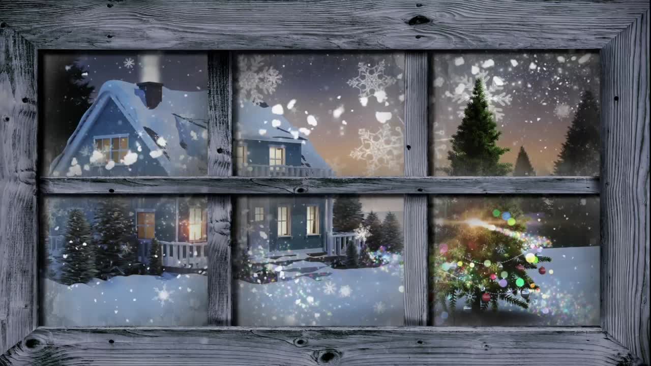 Winter scenery seen through window