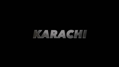 City-of-Karachi,-Pakistan,-3D-graphic-title-brushed-steel-look,-fill-and-alpha-channel