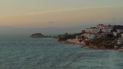 aerial view of kusadasi turkey women beach with drone