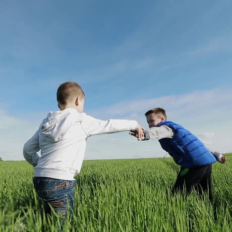 happy boys running together