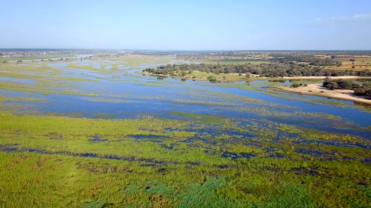 나미비아와 앙골라 국경에 있는 오카반고 델타 강