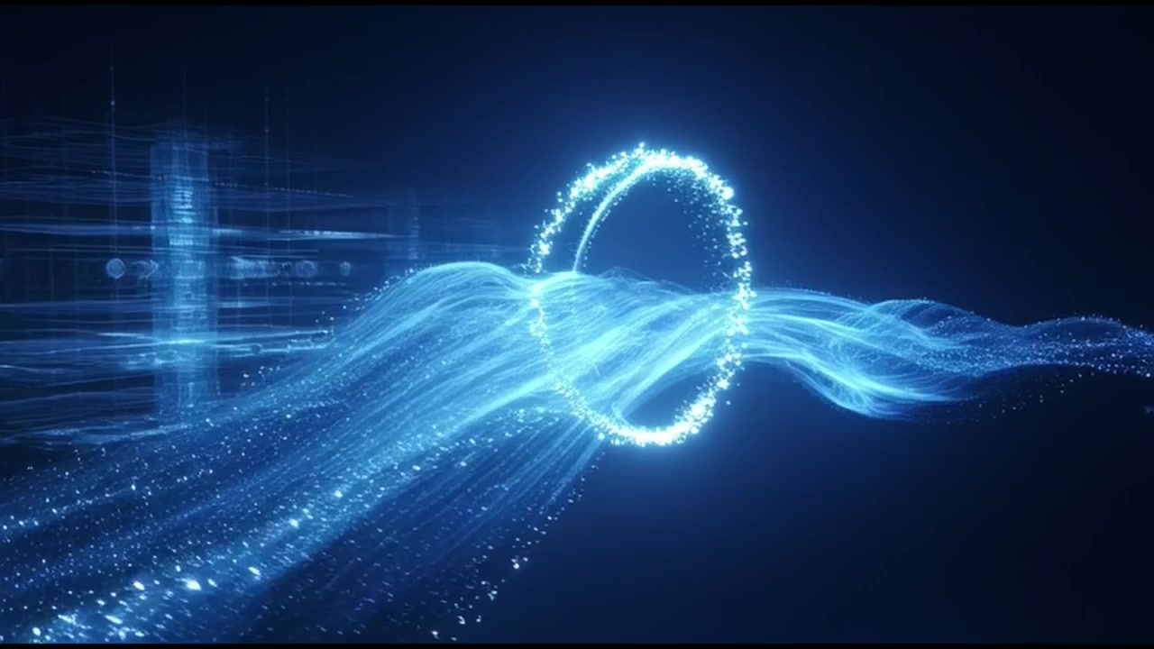 Abstract Digital Wave and Glowing Particle Ring Animation