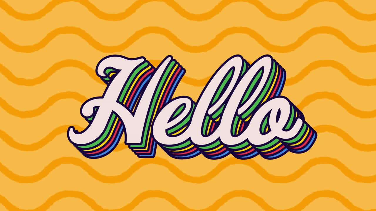 animación del texto del arco iris retro sobre el patrón de ondas naranjas en el fondo
