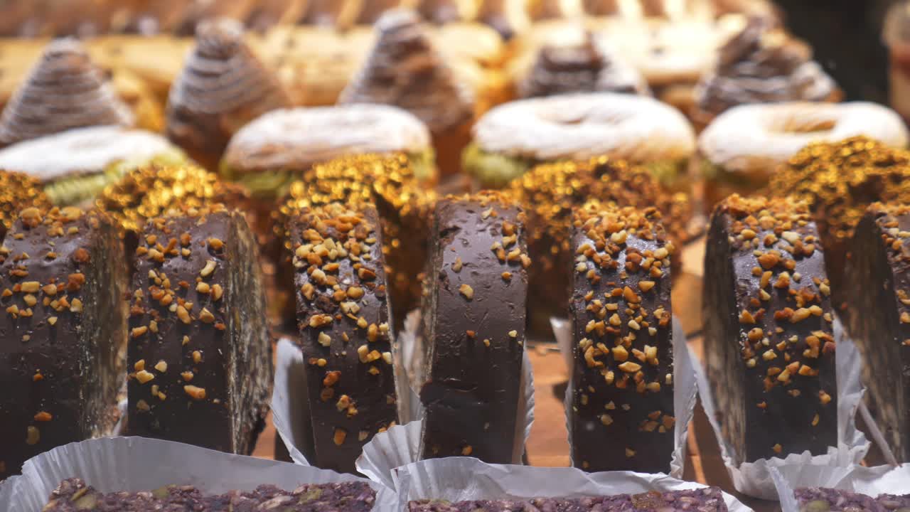 Assortment of pastries and desserts at a bakery