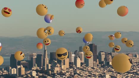 animation of emojis with city in background