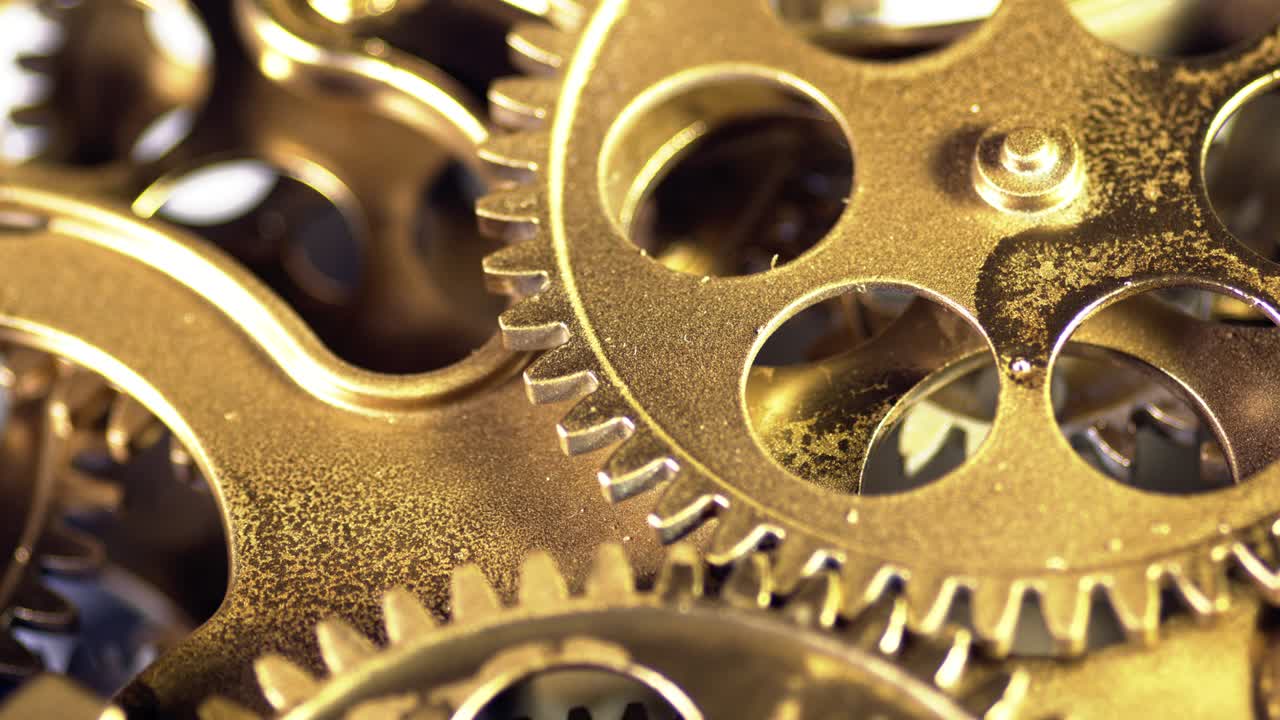 Old Golden Gears Turning in Working Mechanism